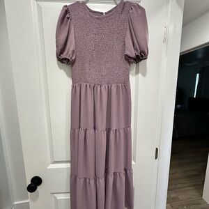 Elegant Lavender Puff Sleeve Dress